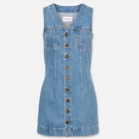 NWT Frame Denim Sleeveless Trucker Pocket Mini Dress - Picture 2 of 14